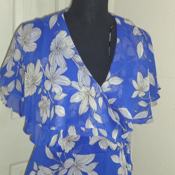 NWT Calvin Klein sz6 blue/white flower dress w tie on side zipper. - Picture 6 of 7
